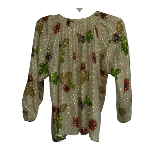 Tucker Women's Gold Floral Silk Metallic Blouse Size Small - Picture 4 of 10